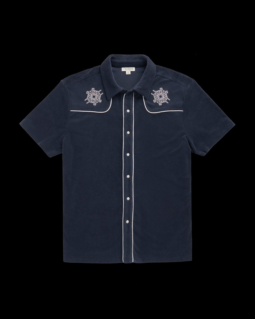 Closeup detail view of Men's Terry Pearl Snap - Navy
