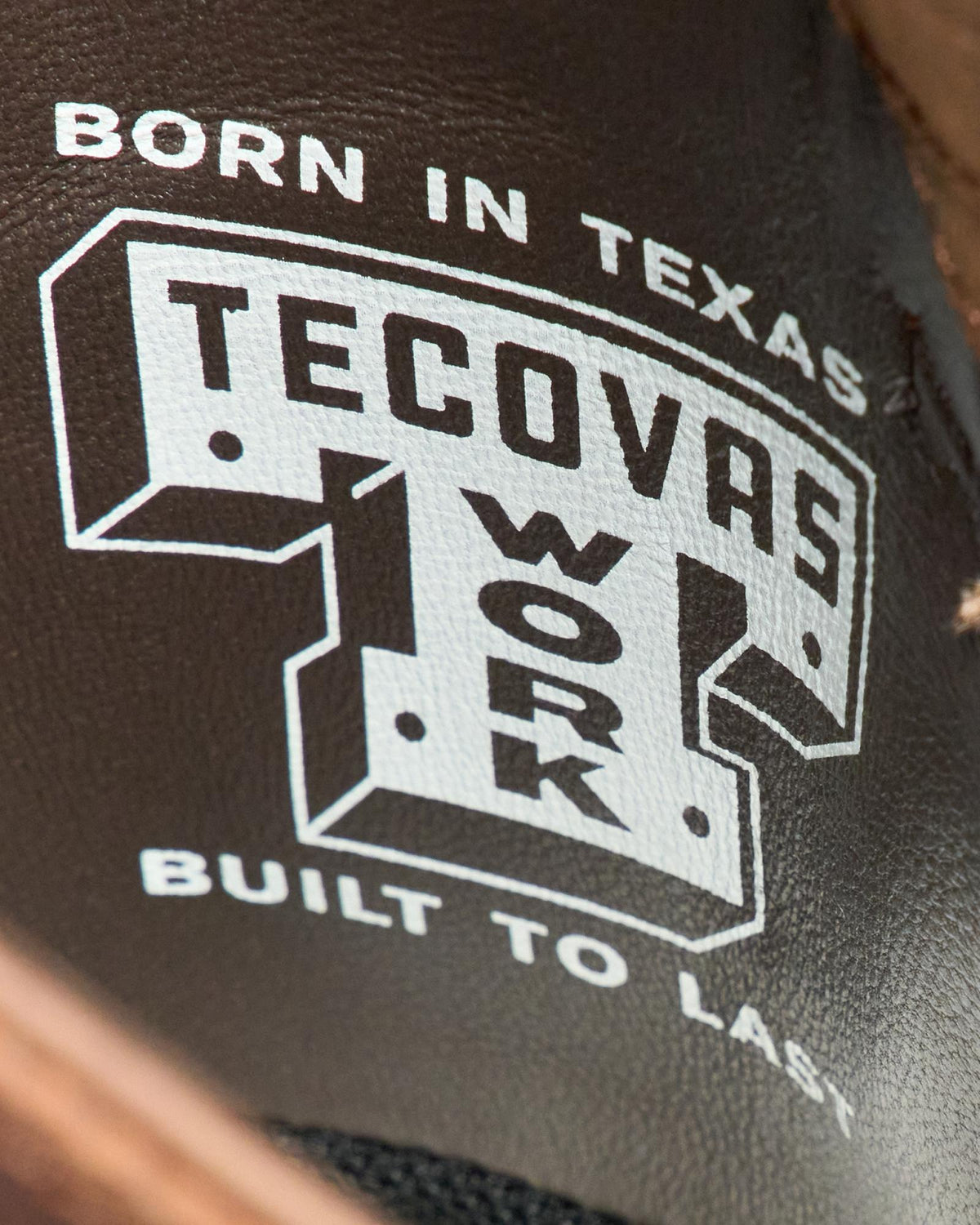 Toe view of The LH WP Round Comp Toe Work Boot - Tobacco Cowhide on plain background