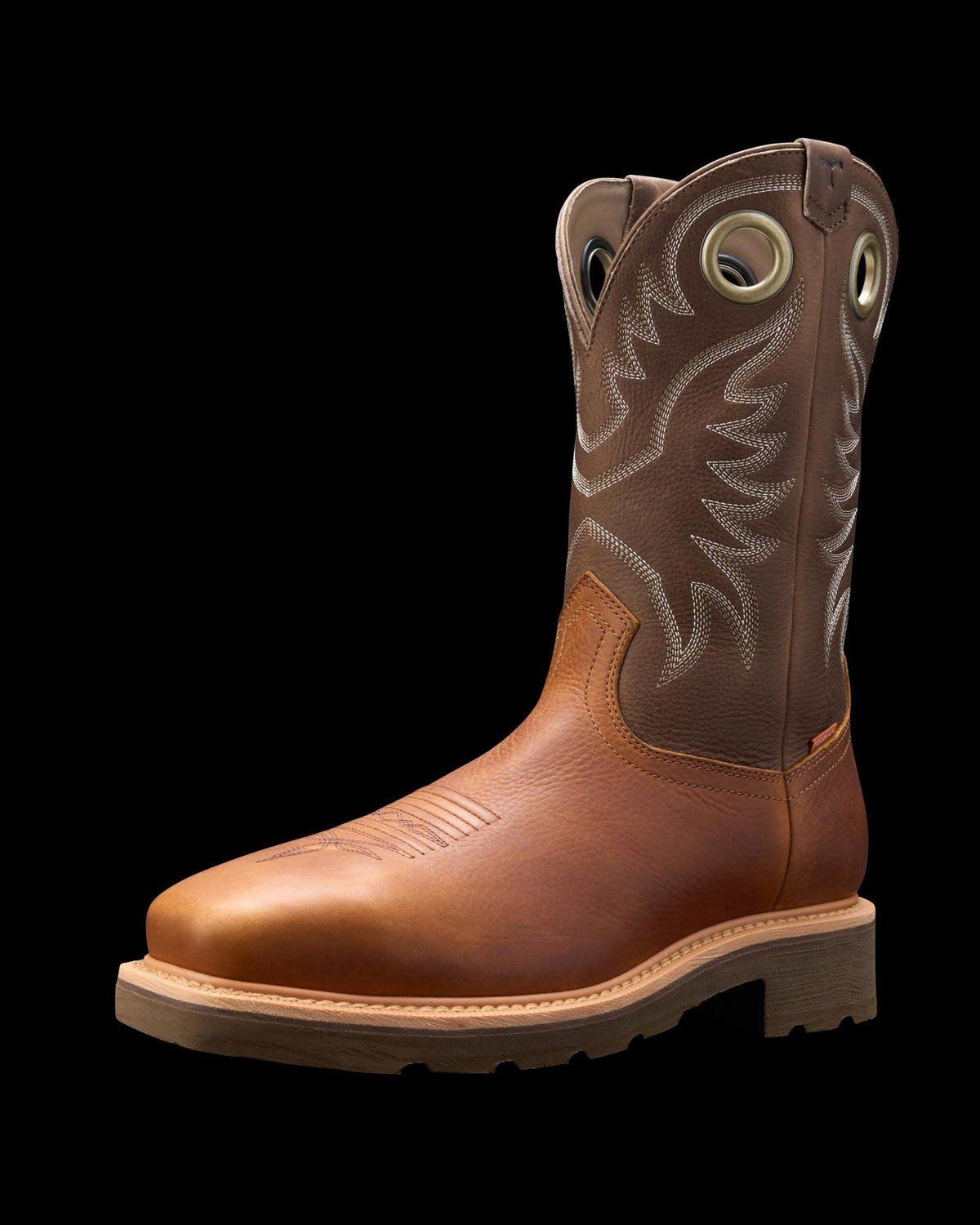 Quarterfront view of LongHaul Waterproof Square Composite Toe Work Boot - Saddle / Fossil on plain background