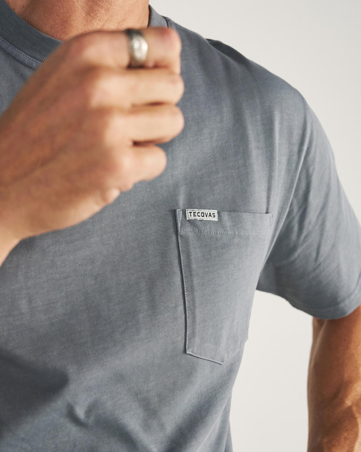 Closeup detail view of Men's Standard Issue Pocket Tee SS - Washed Storm
