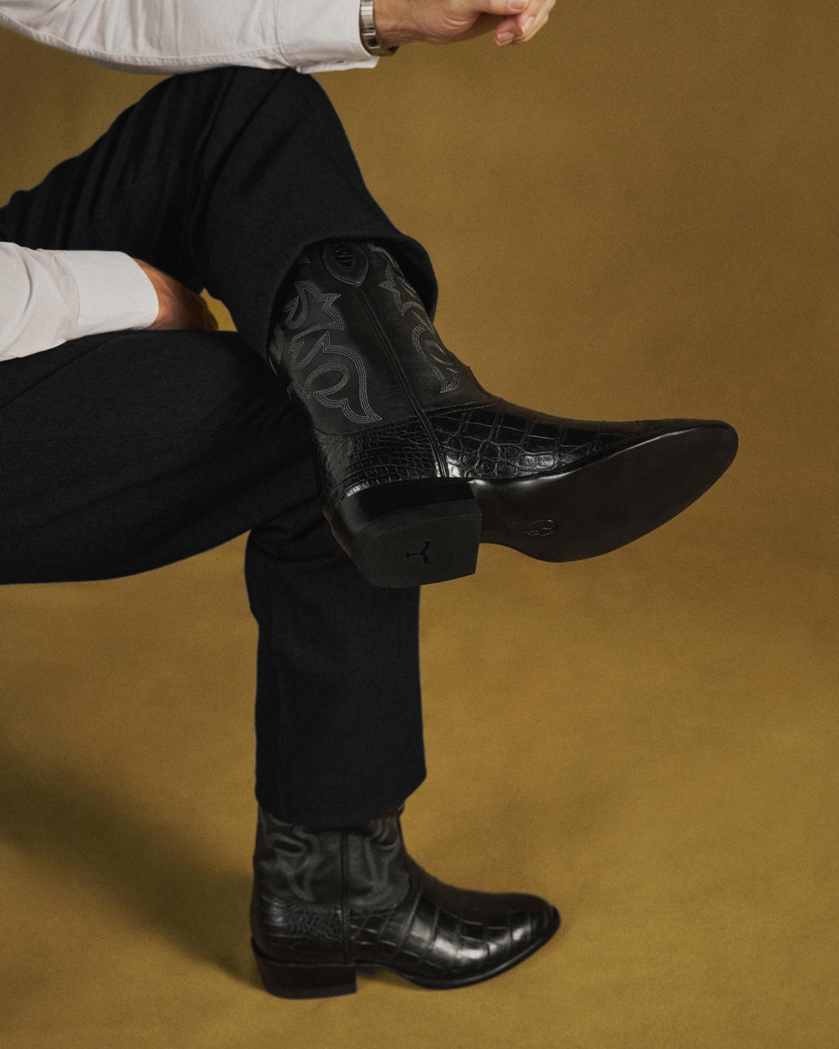 View of The Stallion x Tecovas Boot - Midnight Giant Gator