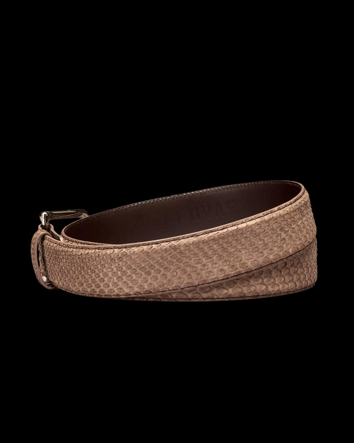 Back view of Men's Python Belt - Ash Brown on plain background
