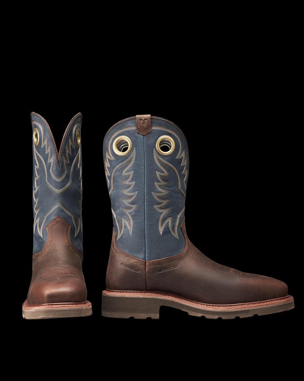 Pair view of LongHaul Waterproof Square Composite Toe Work Boot - Rust Cowhide on plain background