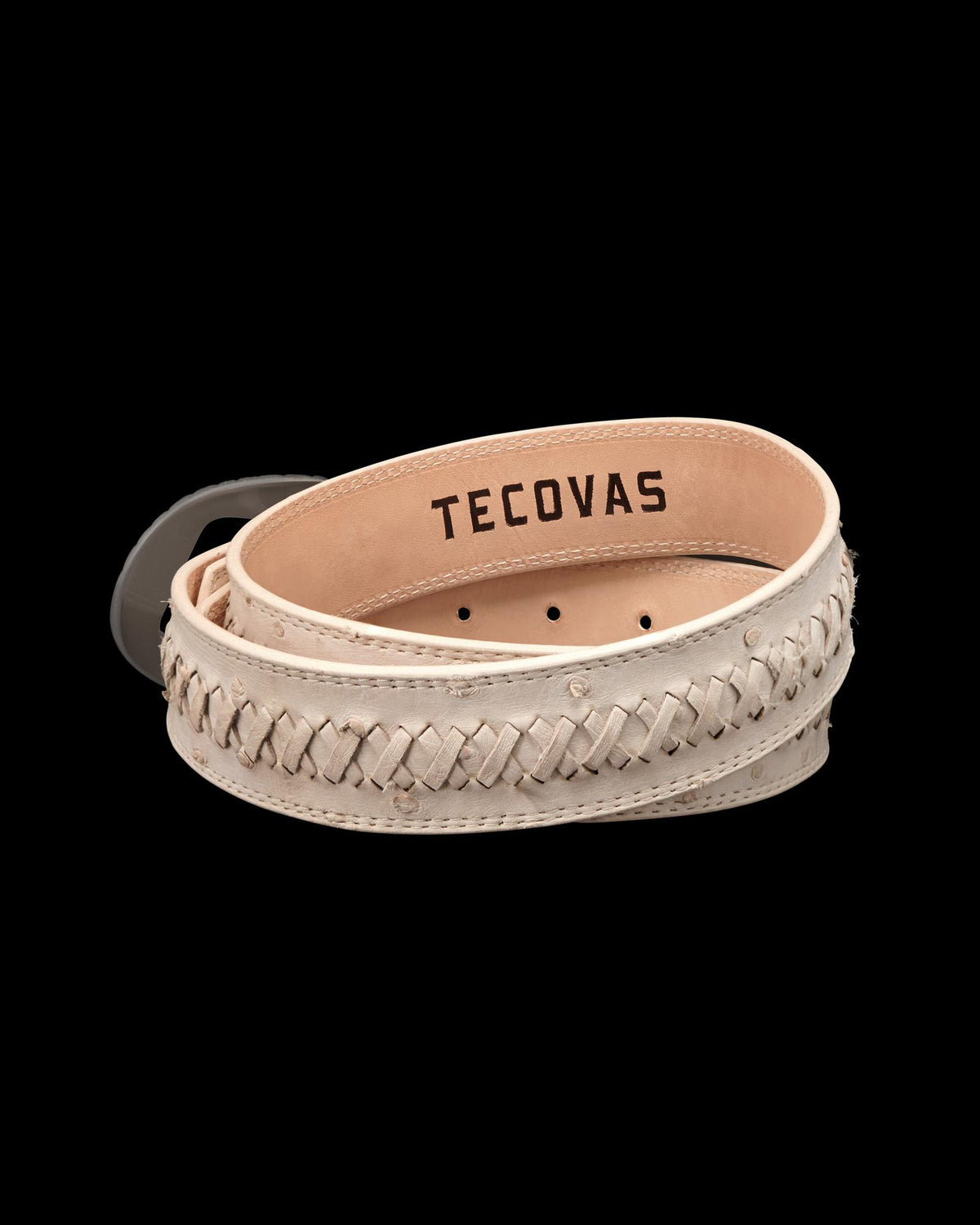 Back view of Women's Center Bar Buckle Belt - Pearl on plain background