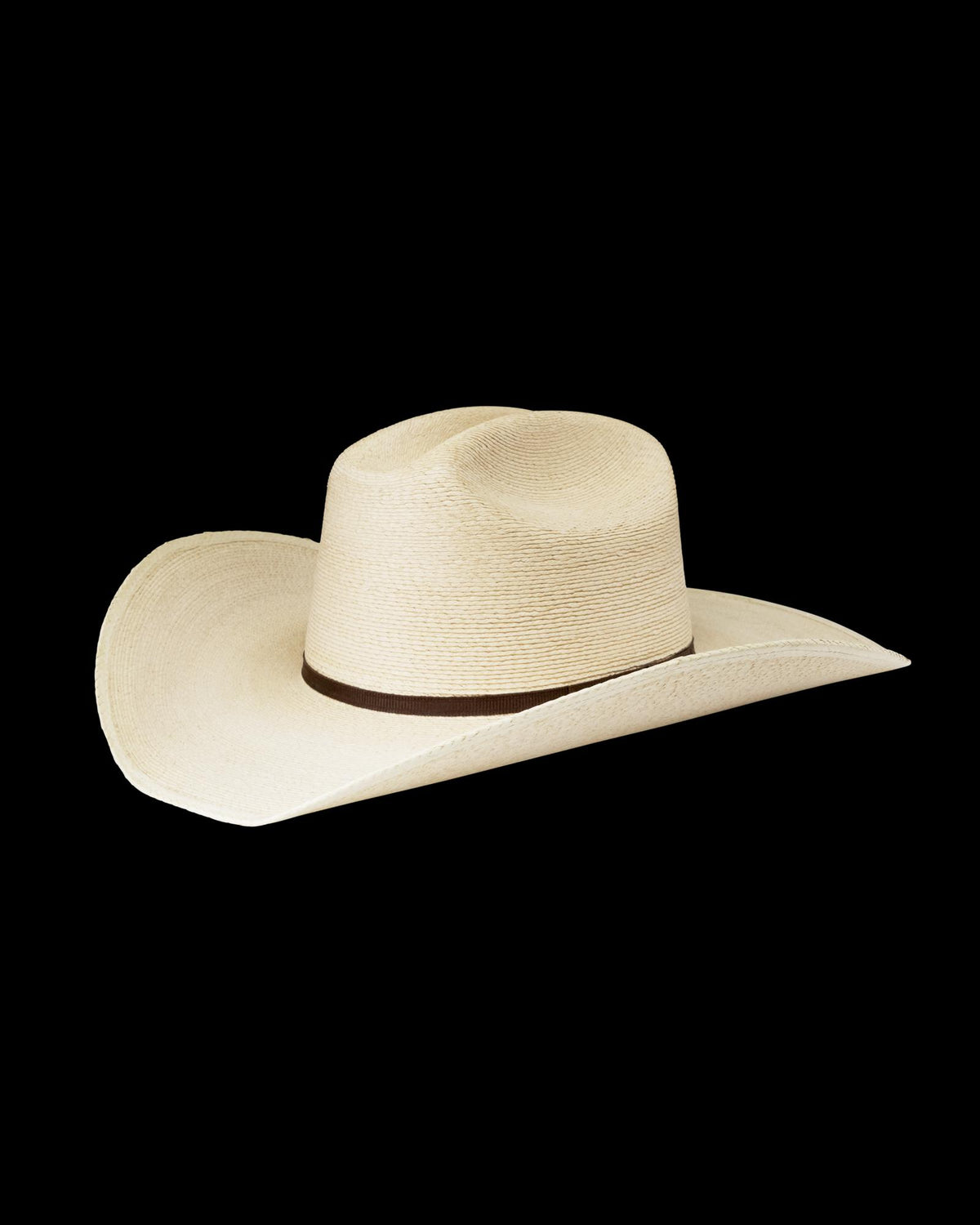 Quarterfront view of Cattleman Palm Cowboy Hat - Natural on plain background