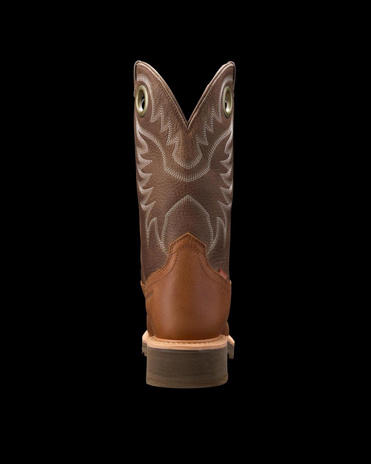Toe view of LongHaul Waterproof Square Composite Toe Work Boot - Saddle / Fossil on plain background