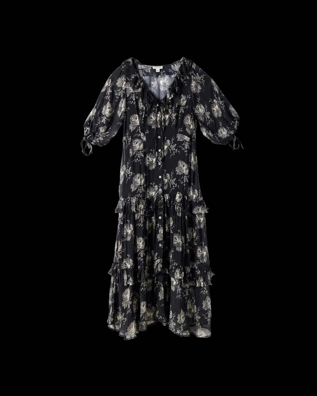 Front view of Women's Elbow-Length Maxi Dress - Black / White on plain background