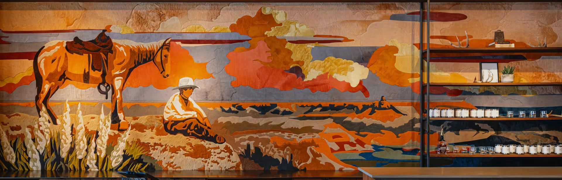 Colorful western landscape mural